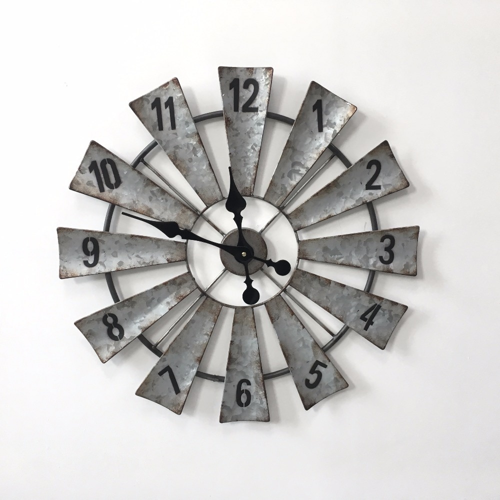 Reloj de pared decorativo de molino de hierro Industrial europeo grande 23 "/30"