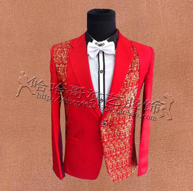Terno masculino cantores, roupas de palco masculinas terno lantejoulas jaqueta de roupa de dança estilo estrela vestido punk vermelho moda
