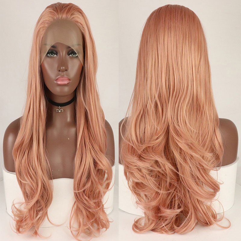 Bomshell Rose Roze Synthetische Haarkant Lijmloze Natuurlijke Wave Hittebestendige Vezel Haar Natuurlijke Haarlijn Voor Vrouwen Pruiken