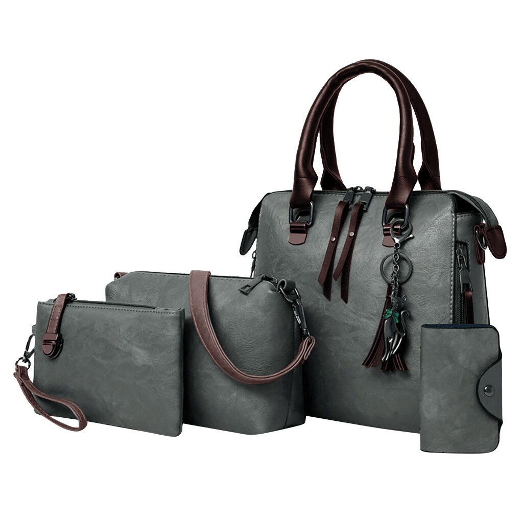 4 stk/sæt komposittasker til kvinder dame håndtasker pu læder skuldertasker mulepose bolsa  #t2g: Grå