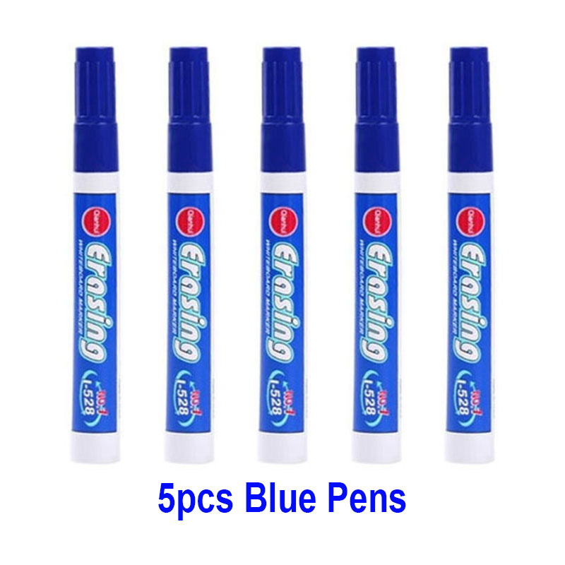 Stylo marqueur effaçable de grande capacité, 4 couleurs, pour tableau blanc, fournitures de papeterie pour salle de classe, réunion de bureau: 5pcs Blue Pens