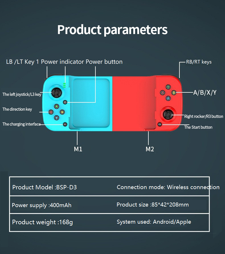 D3 gamepad mobile phone controller with expandable game controller support for Android/iOS/Hongmeng mobile phone game controller