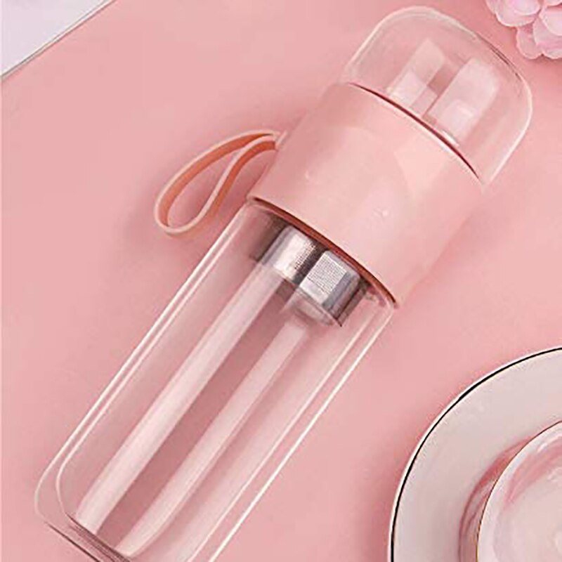 Double Wall Gl Tea Bottle Cup with Infuser Portable Tea Infuser Gl Tea Strainer Leak-Proof Gl 390Ml