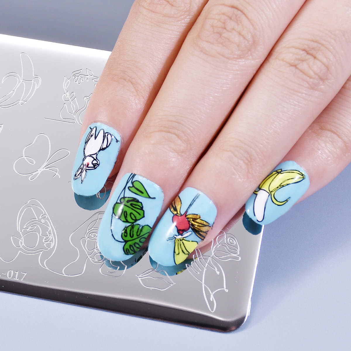 Acier inoxydable ongles estampage plaque lignes beauté rayé banane cygne visage impression modèle pochoir Nail Art timbres modèles