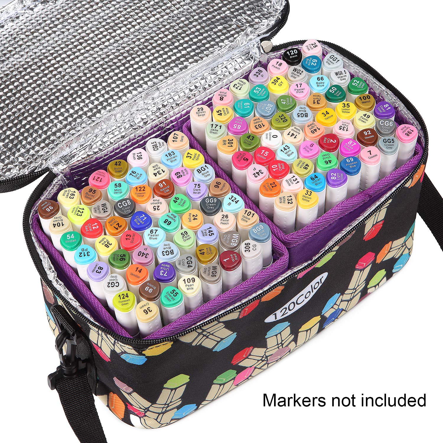 TOUCHFIVE Marker Pen Case Holder Large Capacity School Bag 120 Markers Organizer Multifunctional Zipper Storage Carrying Bag
