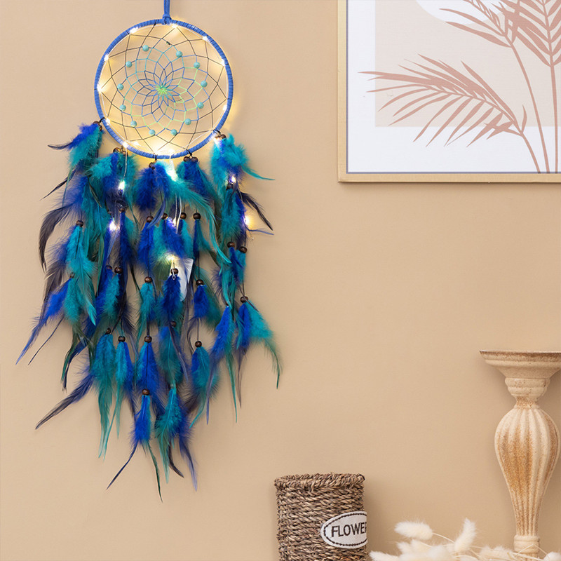 Attrape-rêve bleu pour décoration de salon, attrape-rêve esthétique, style nordique, décoration de chambre de fille, décor à la maison