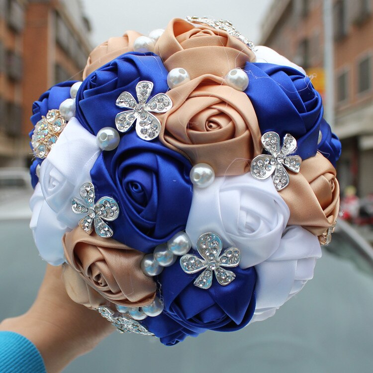 Weztez Bridal Bouquets Flower Crystal Pearls Bridesmaid Bridal Wedding Bouquets Silk Artificial SPH120