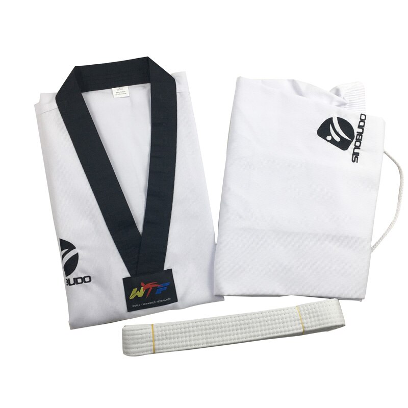 Standard wtf taekwondo uniform 100%  bomuld voksen barn taekwondo træning dobok rød sort v-hals костюм тхэквондо