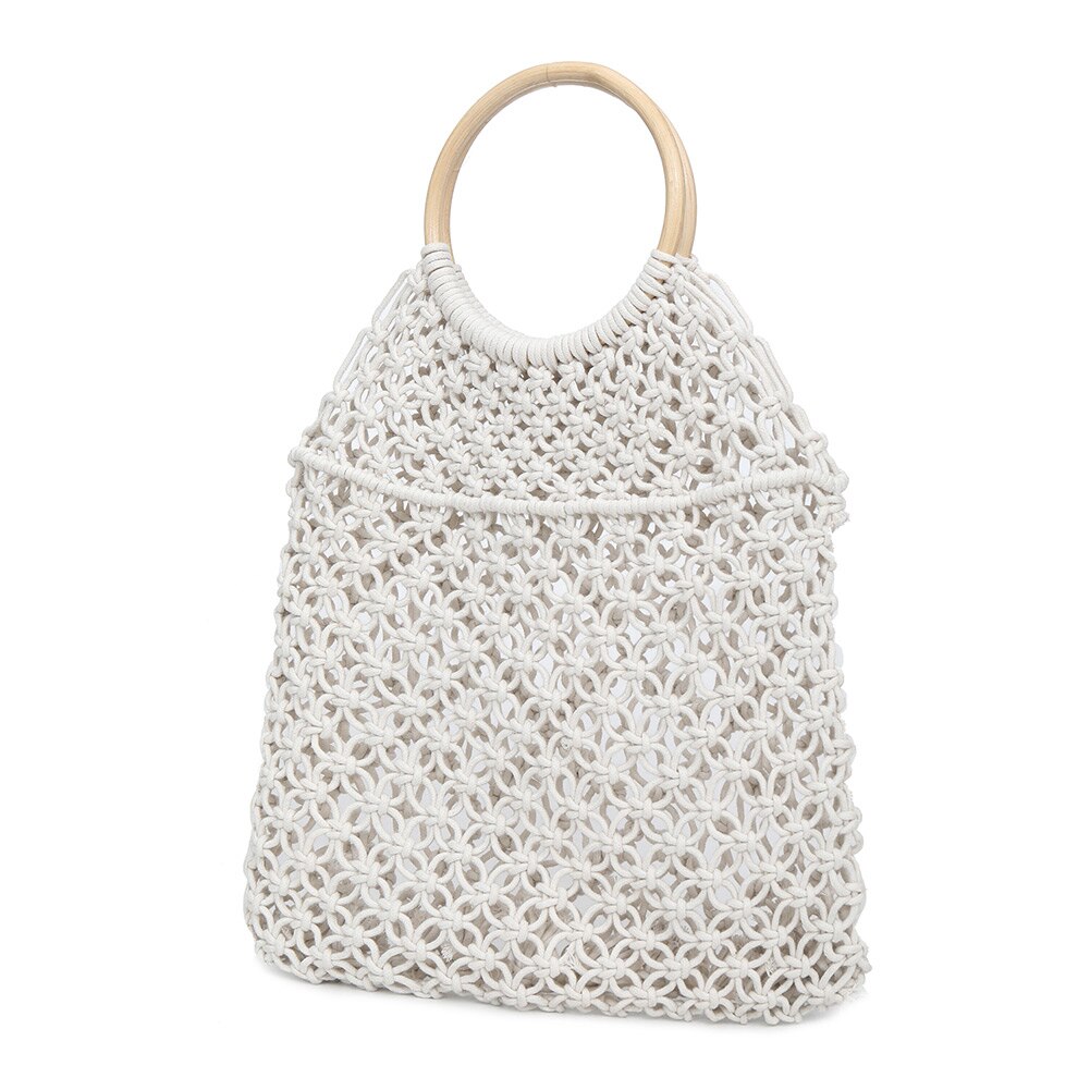 Women Handbag Handmade Straw Woven Round Handle Ring Large Capacity Summer Beach Bags -B5