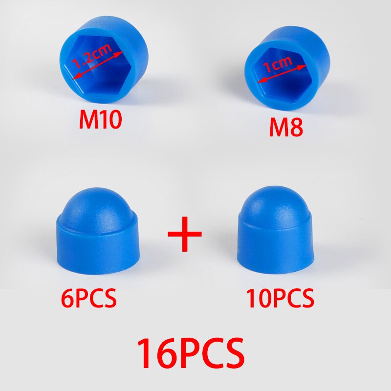 M8 M10 Plastic Metric Dome Bolts Nuts Head Protection Caps for Geely Emgrand X7 EC7 Atlas Boyue CK2 GC6 Parts LC Accessories: 16pcs blue