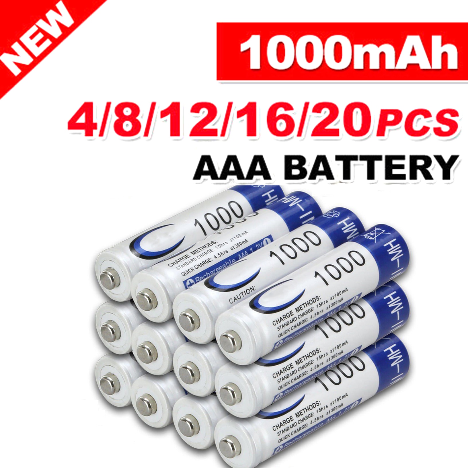 4-20pcs AAA 1.2V 1000mAh Ni-MH Rechargeable Battery Rechargeable Batteries cells for toys