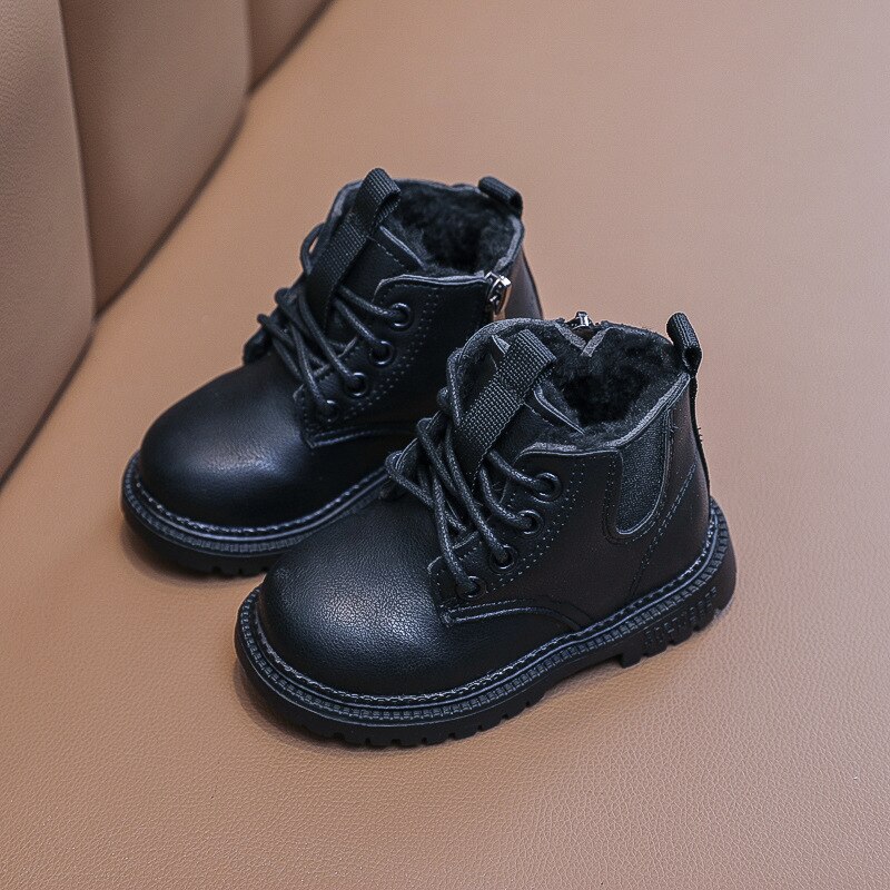 SKHEK enfants bottes de neige automne épaississement coton chaussures garçons filles imperméable antidérapant bottines enfants bottes en cuir: Black / 25