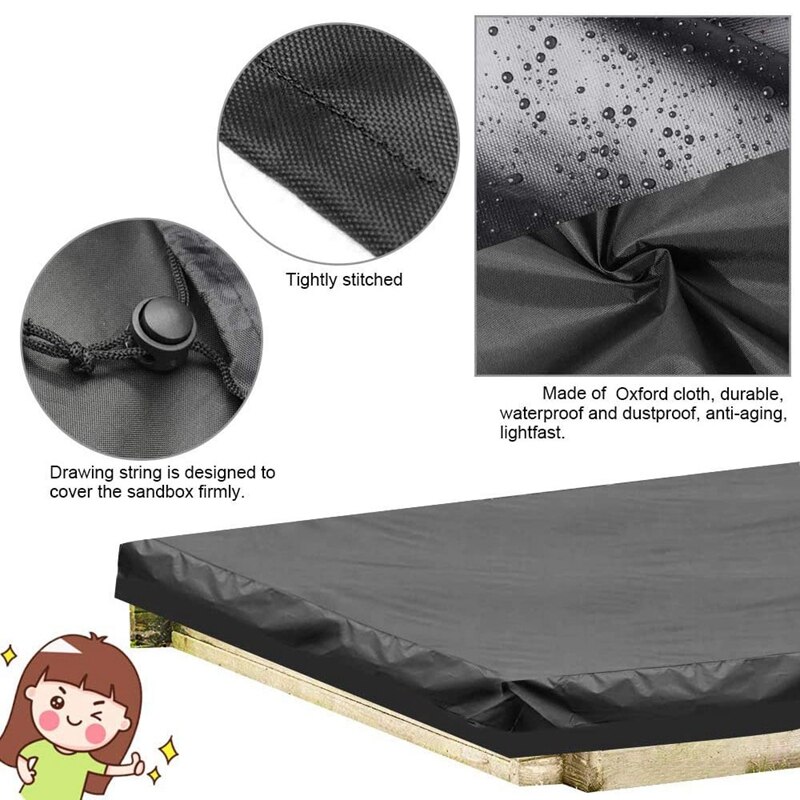Sandbox Cover Square Waterproof Sand Pit Cover Dustproof Protection Sandpit Pool Cover Sandbox Canopy with Drawstring