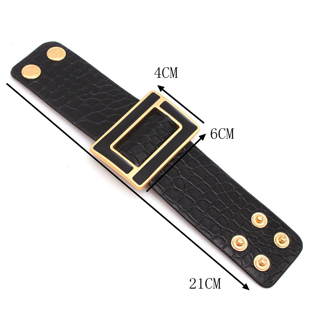 Mode Brindle Brede Leren Armband Voor Vrouwen Zwart Wit Geometrische Metalen Armband Wrap Charm Sieraden Femme