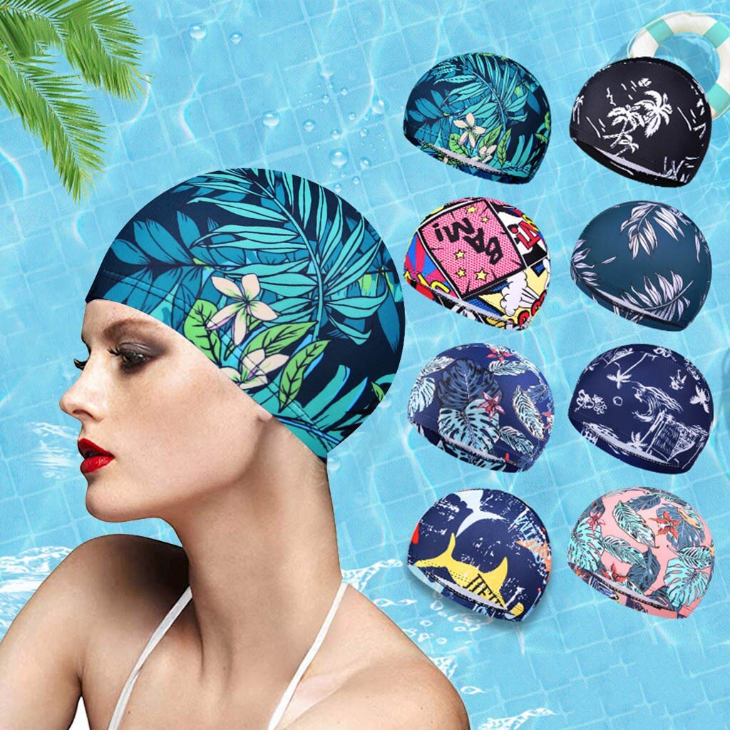 1pc moda boné de natação masculino/feminino flores impresso cabelo longo esportes nadar piscina banho chapéu elástico náilon turbante esportes acessório