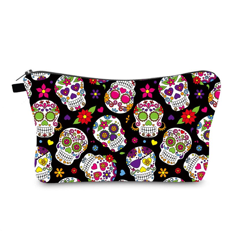 Fudeam Polyester Skull Print Patroon Vrouwen Waterdichte Cosmetische Tas Toilettas Opslag Organiseren Reizen Make-Up Tas Vrouwelijke Wassen Pouch: D