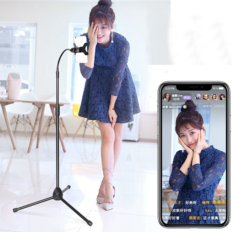 Triple-cornered Stand, Floor-Mounted Mobile Phone Stand,Standing Hose Tripod, for Live Broadcast, Watching TV, Video