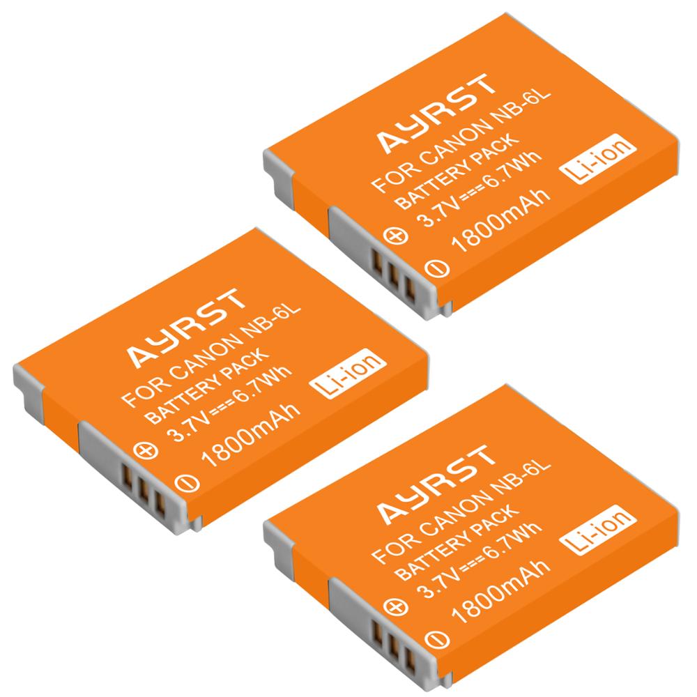 1800mAh NB-6LH NB-6L camera battery + USB Charger for Canon PowerShot D10 D20 D30 S90 S95 SX260 SX280 SX540 SX700 NB6L Batteries: 3battery