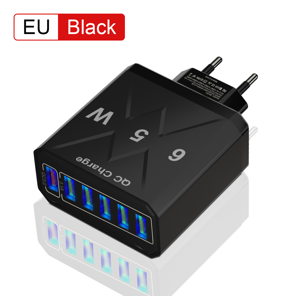 65w mobiele telefoons 6 poorten snellader usb-oplader snellaadadapter 6-- in- -1 qc3.0 us eu-kr-stekker snellader voor iphone: Br