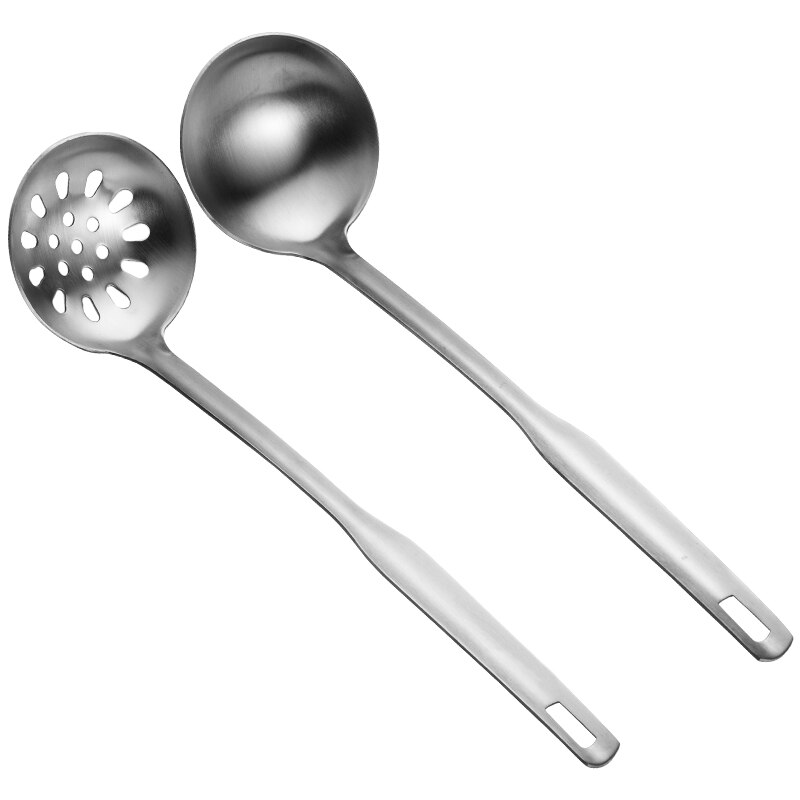 2pz Cucchiai ss #18/10 in acciaio inox piatto caldo Cucchiaio colino Integrato Gancio Lungo Manico Che Perde Cucchiaio impostato che servire cucchiaio
