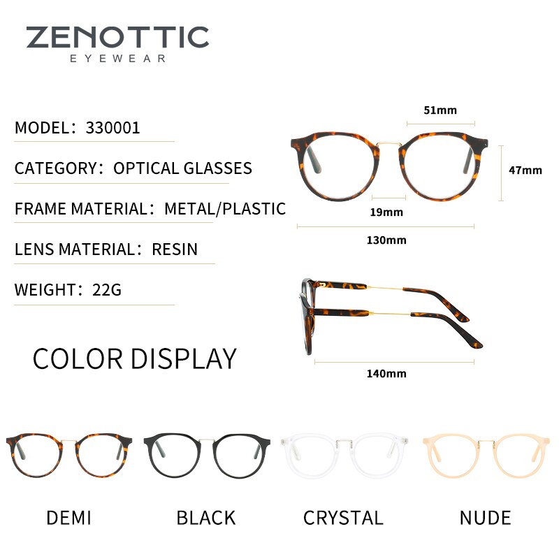 ZENOTTIC Anti Blue Ray Radiation Computer Glasses Optical Blue Light Blocking Lens For Women Men Round Goggles Spectacle Frame