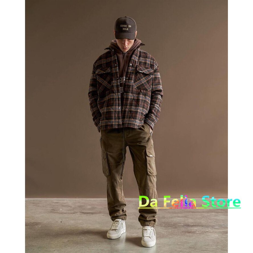 20FW Represent QUILTED OVERSHIRT Men Women Heavy Weight Plaid Fabric Represent Shirt Oversize Fit Blouse