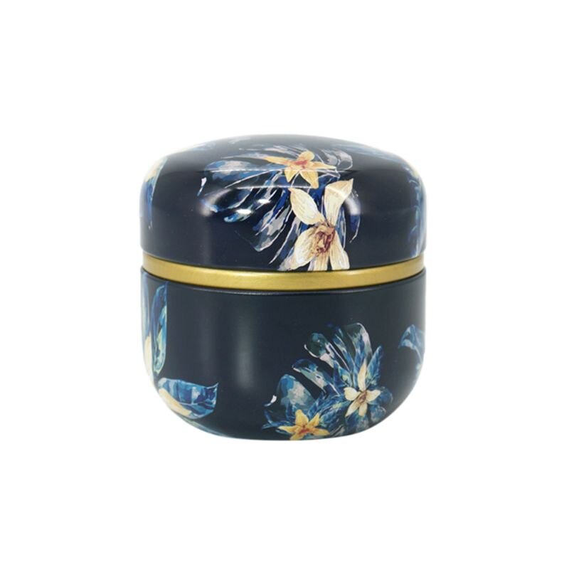 Blomma mini plåt lös te kaffe godis förvaringslåda runt metallfodral bröllopsfavör arrangör behållare japansk stil: Mörk khaki