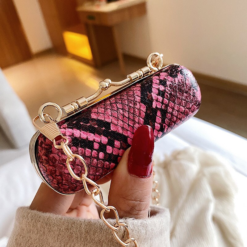 Bærbar leppestiftveske for kvinner mini lyst mønster fest dekorative skuldervesker serpentine cross body myntvesker  jd03141: Rose