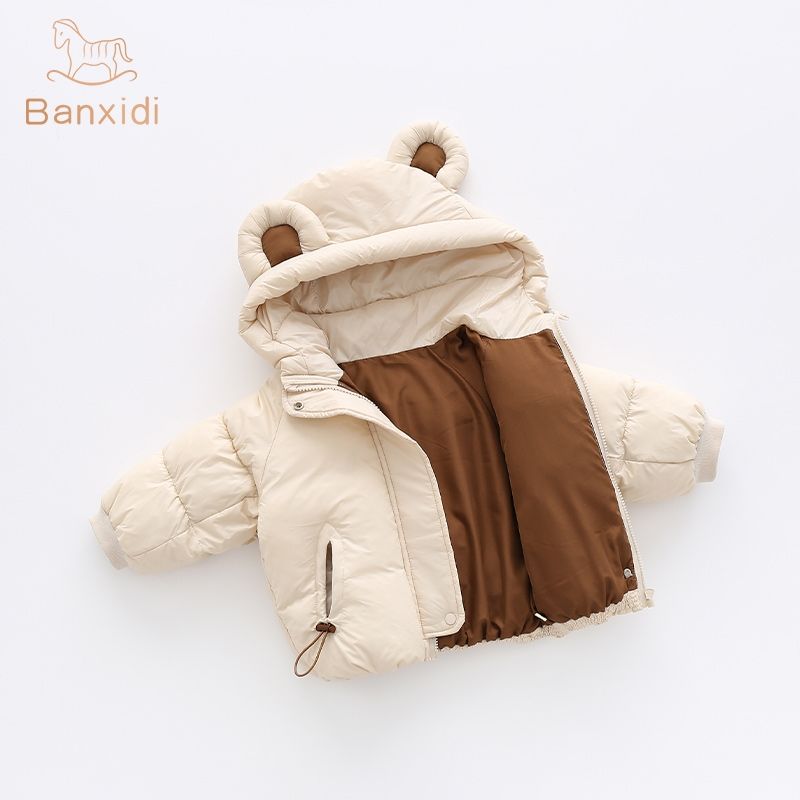 Winter Warm Cotton-padded Solid Jacket Baby Girls Boys Cute Hooded Coat Thick Warm Parkas Snow Outwear Childrens Clothing