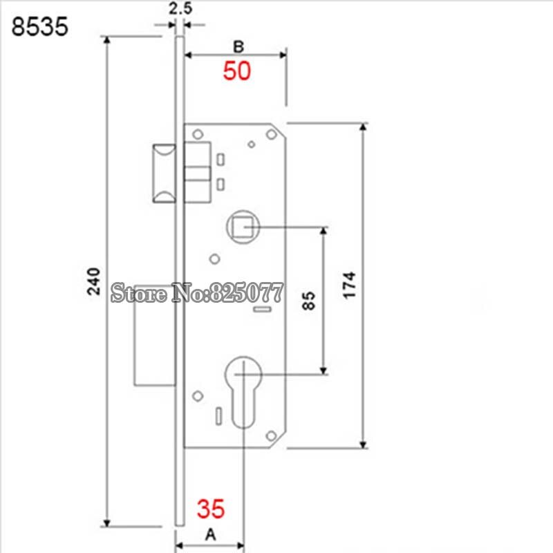 1PCS Brand European Style Narrow Mortise Lock Body Aluminum Door Lock 8520/8525/8530/8535 Lock Body KF195: 8535