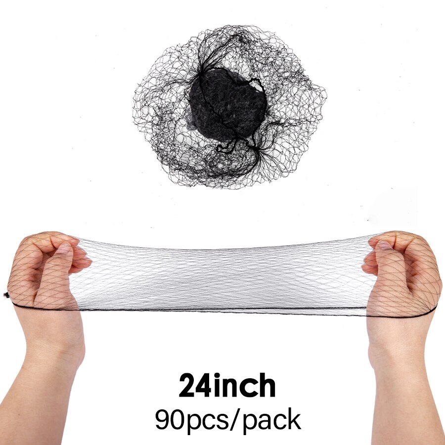 14/20/24Inch Durable Nylon Hair Net For Hair Bun Hair Hairstyle Tool Black Invisible Elastic Edge Mesh Hair Styling Hairnets: 24inch 90pcs