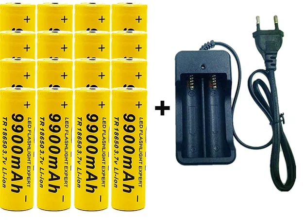 18650 Akku Akku 3,7 V 9900mAh Li-Ionen-Akku für Taschenlampen-Ladegerät: Gold
