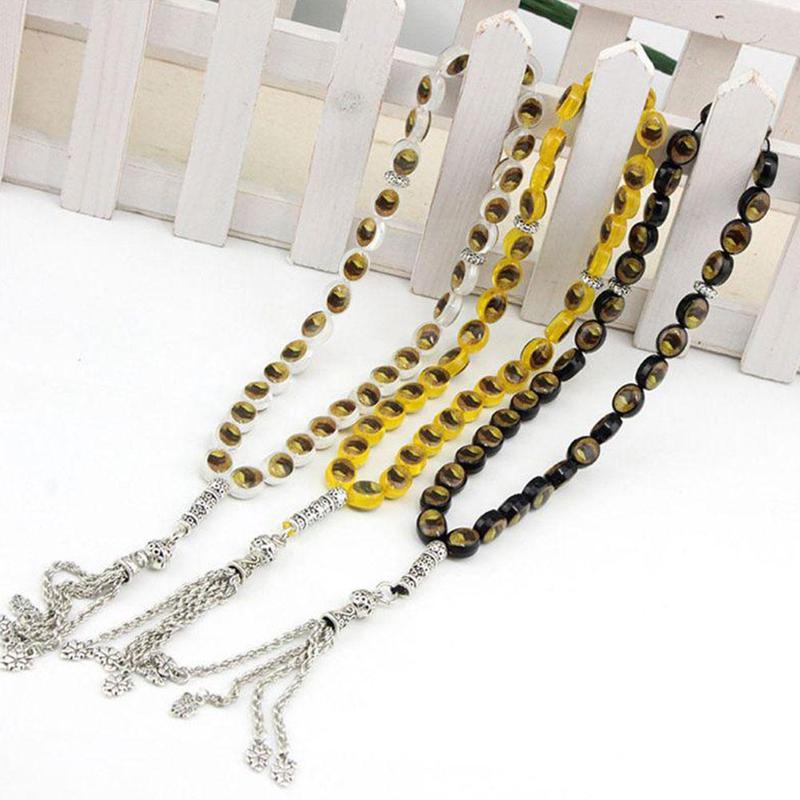 Rosario Misbaha Tasbeeh Tasbih musulmán negro pulsera cuentas Rosario de oración forma Tasbih musulmán Alá islámico redondo cuentas O1N3