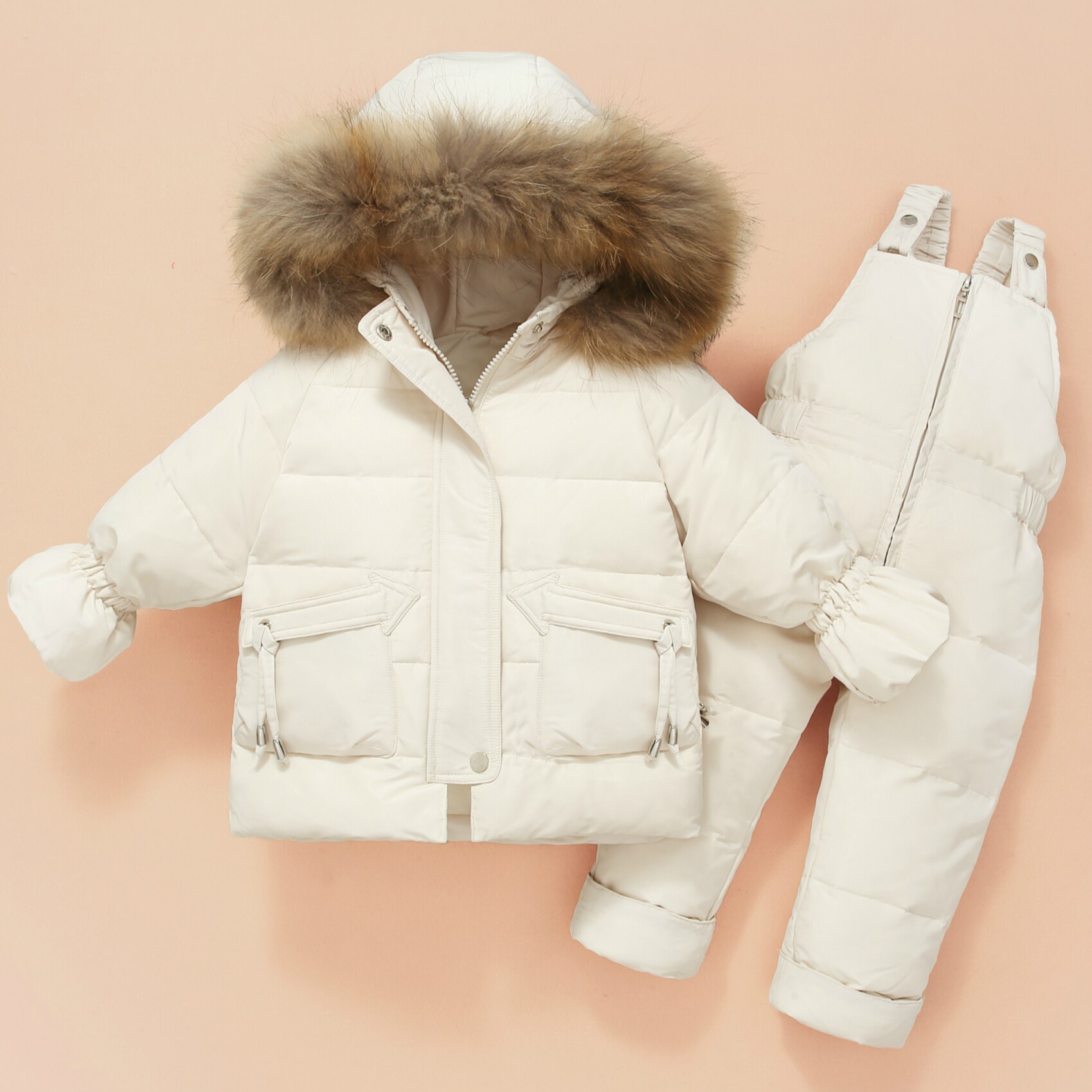 -30 Graden Winter Kinderen Donsjack Kleding Sets Bontkraag Meisjes Donsjacks + Overalls Kinderen Warm Pak Voor peuter Jongens