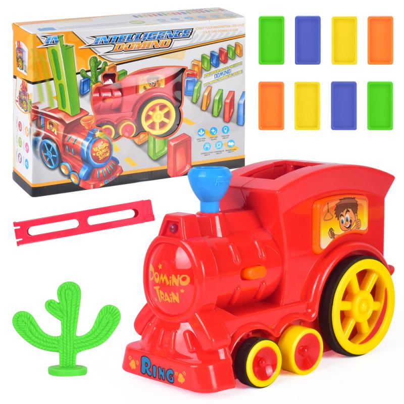 Tren dominó eléctrico, coche, modelo de vehículo, mágico, automático, configuración, coloridos juguetes de dominó de plástico