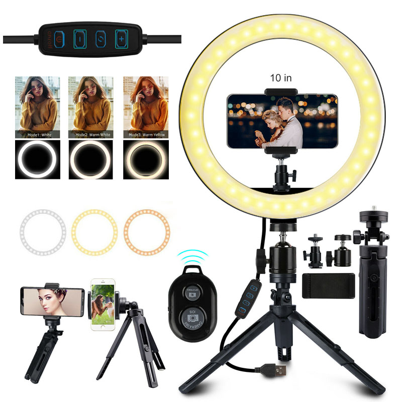 LED lumière annulaire 10 pouces Dimmable Selfie lampe avec trépied photographie téléphone lumière pour maquillage vidéo en direct Aro De Luz Para celulaire