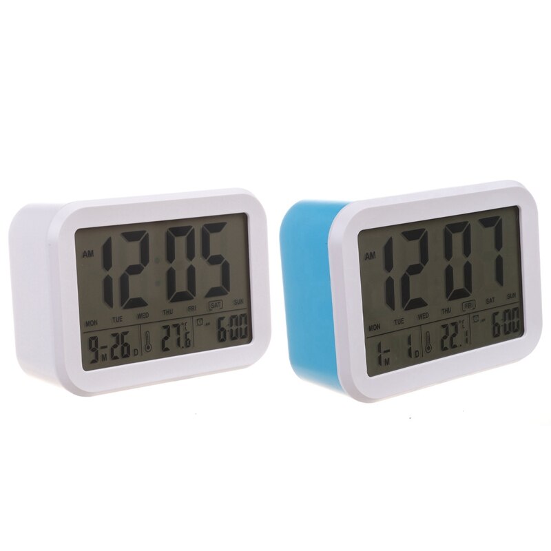 2x Digital Wecker, Sprechende Uhr mit 3 Alarme 7 Geräusche Optional Wochentag Alarm, ligent Nachtleuchtende (Blau & Weiß)