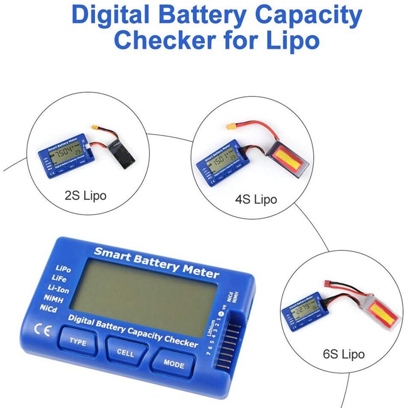 Digital RC Battery Capacity Tester, 5 in 1 Smart Battery Meter, Esc Tester Capacity Checker for 1-7S LiPo Life Li-Ion NiMH Batte