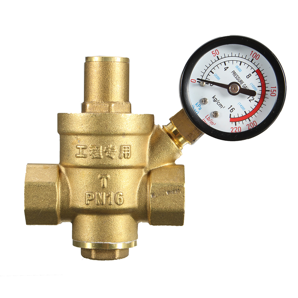 DN20 3/4" Brass Water Pressure Reducing Maintaining Valves Regulator Adjustable Relief Valves With Gauge Meter