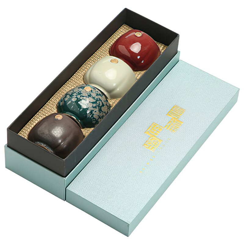 4pcs Ceramic Cup Box Japanese Retro Kiln Change Clay 60ML Water Ware Bar Decoration Household Kitchen Supplies Drinkware