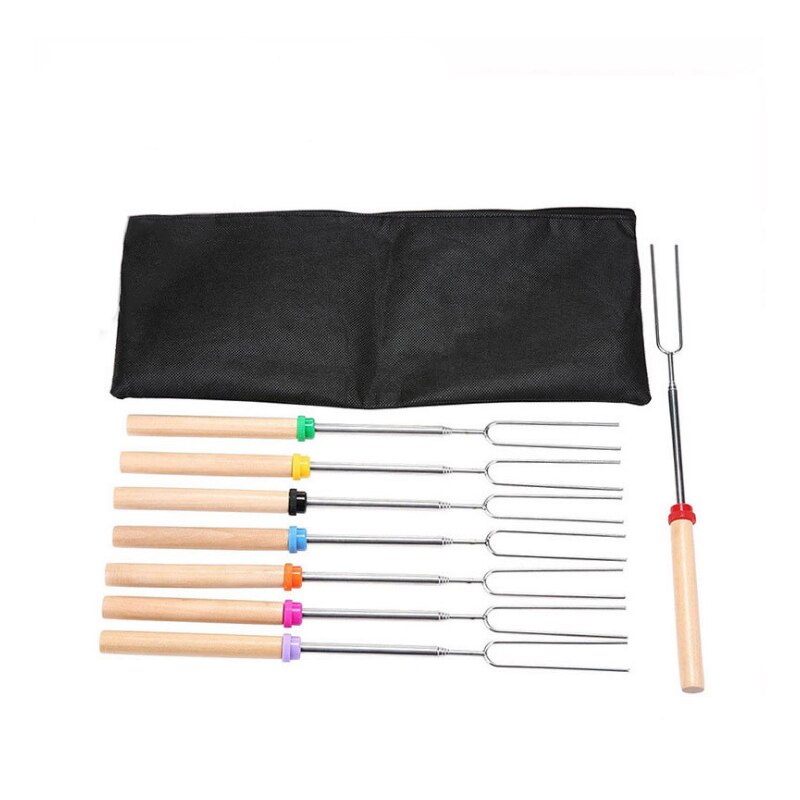 8pcs BBQ Barbecue Skewers Stick Stainless Steel 31-83cm Folding Telescoping Roasting Fork Stick Outdoor BBQ Grilling Accessories: Default Title