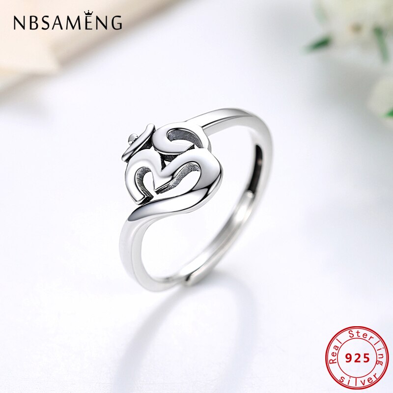 Authentic 100% 925 Sterling Silver Om Symbol Adjustable Finger Rings For Women Luxury Fine Jewelry
