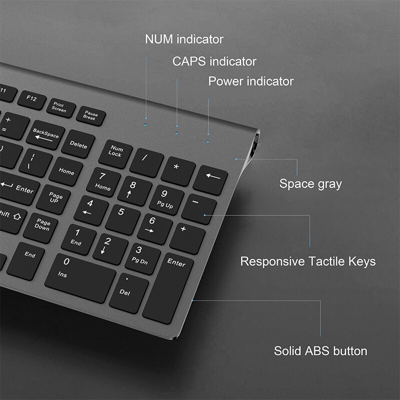 Orsolya-Conjunto de teclado y ratón inalámbricos, dispositivo compacto de tamaño completo, delgado y óptico de 2,4 dpi, teclas de poco ruido, color gris, 2400G