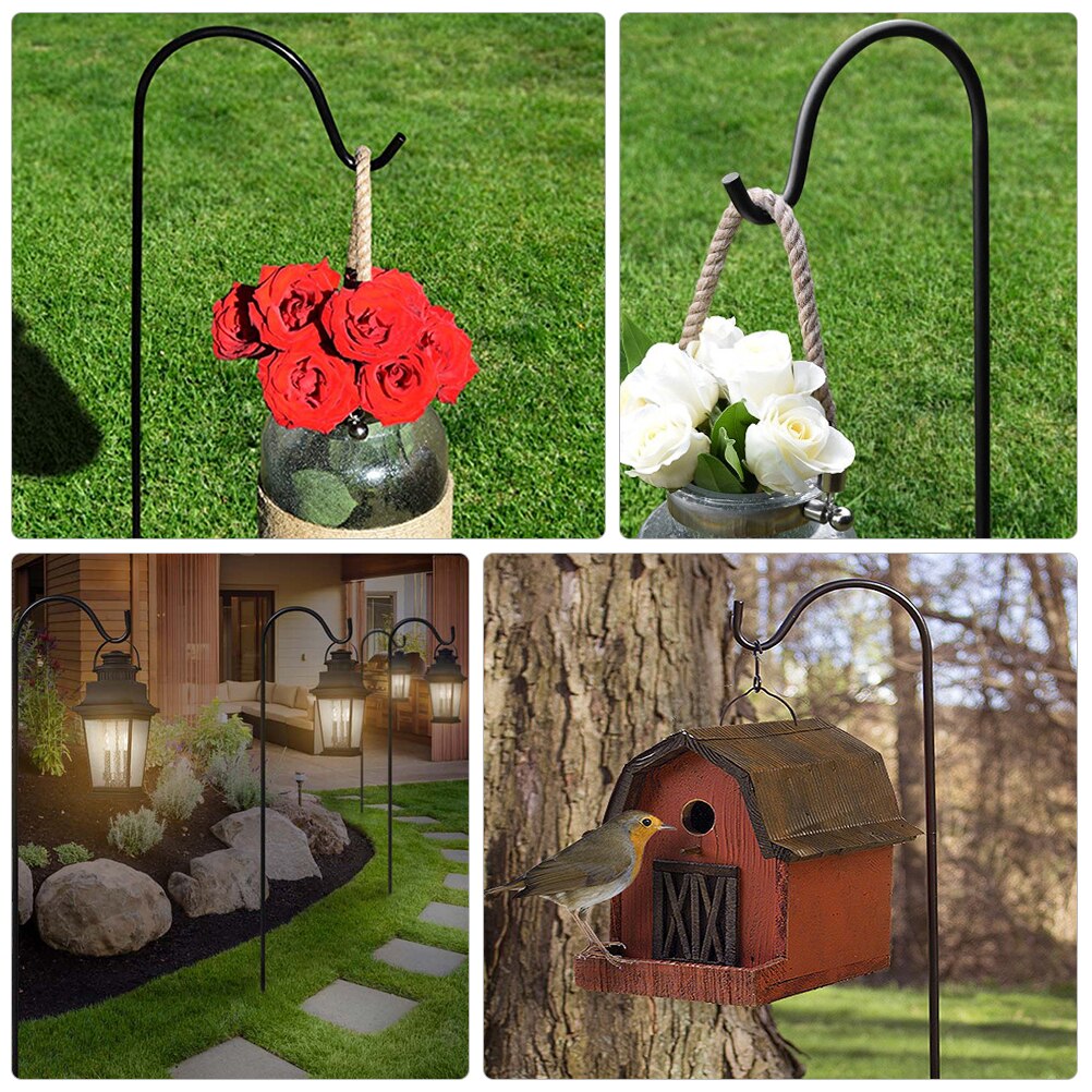 Shepherd Hooks Plant Hook Garden Stake Outdoor Plant Stand Hanger (Black)