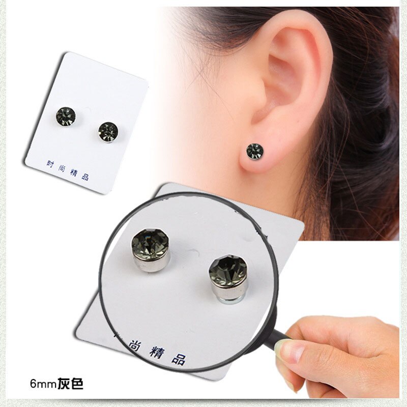 Moda kryształbyć winnym kolczyki robić uszu dla kobiet mężczyzn kryształ górski ze stali nierdzewnej bez przekłuwania uszu kolczyki magnetyczne nie przebite kolczyki robić uszu: 6mm szary