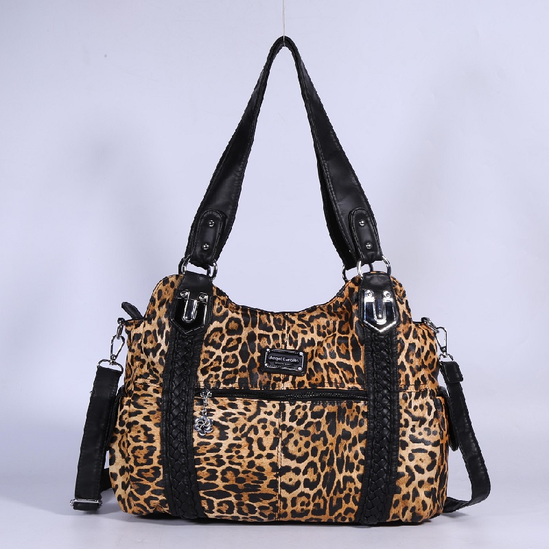 Borse da donna moda PU pelle capiente borsa a tracolla acquirente pacchetto multitasche borsa a tracolla borsa da donna con cerniera Hobos 0044: giallo leopardo