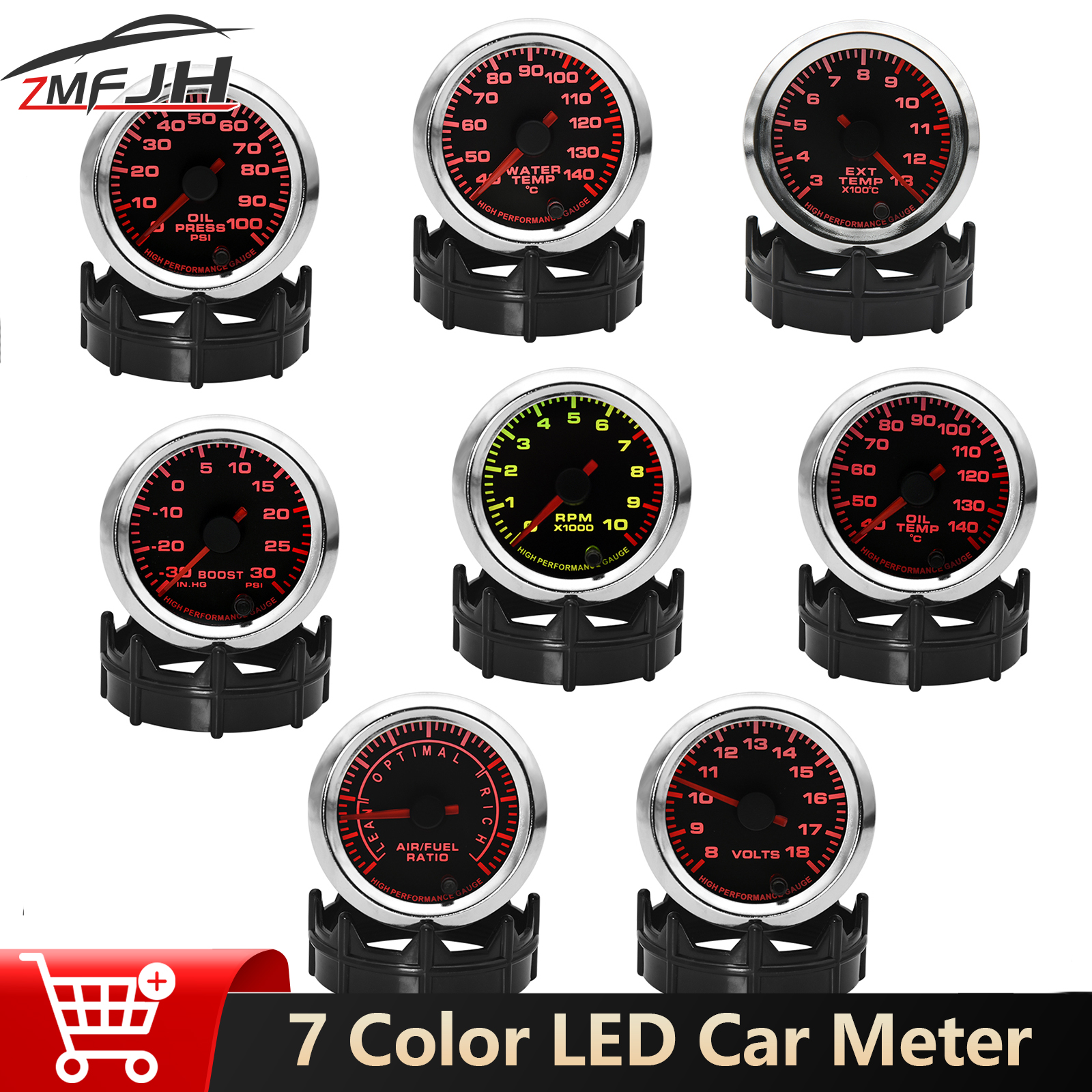 52mm Auto Tacho Meter PRM Öl Press Gauge Luft Kraftstoff Verhältnis Boost Spannung EGT Gauge Wasser Temp Öl Temp meter 7 Farbe Hintergrundbeleuchtung