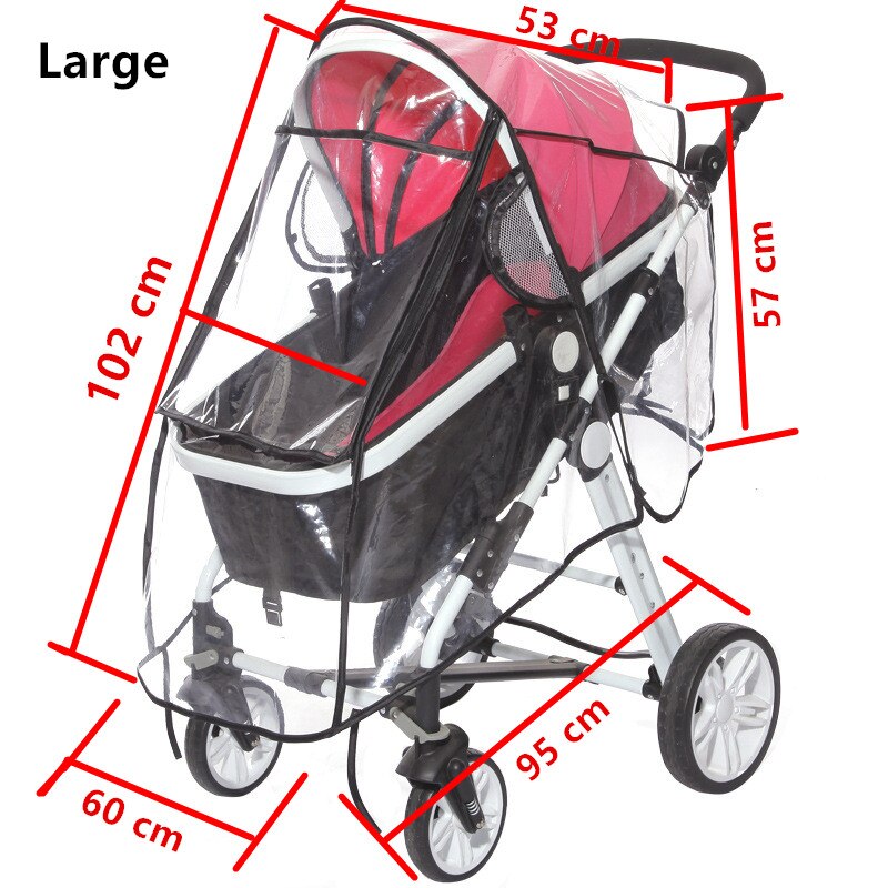 Stroller Accessories Waterproof Rain Cover Transparent Wind Dust Shield Zipper Open For Baby Strollers Pushchairs Raincoat: Large