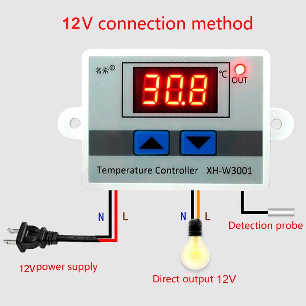 12V 220V Digital Temperature Controller Outlet Thermostat Sensor W/ Probe Thermostat Control Switch