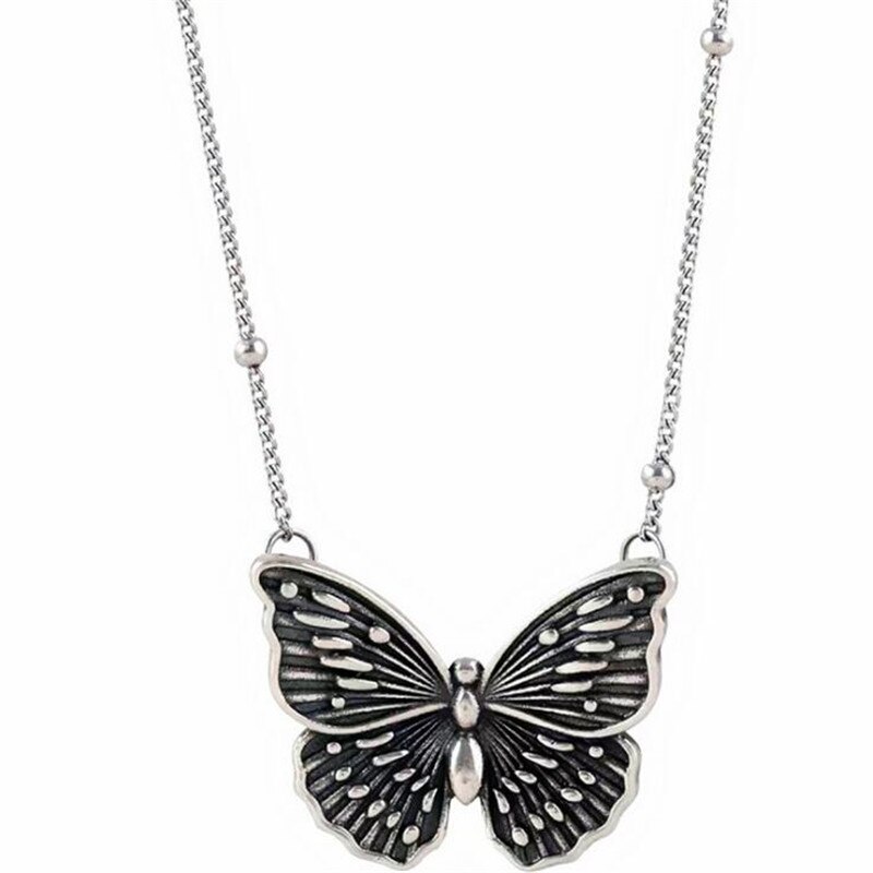 Thai Silver Retro Butterfly 925 Sterling Silver Jewelry Personality Niche Temperament Exquisite Necklaces H170